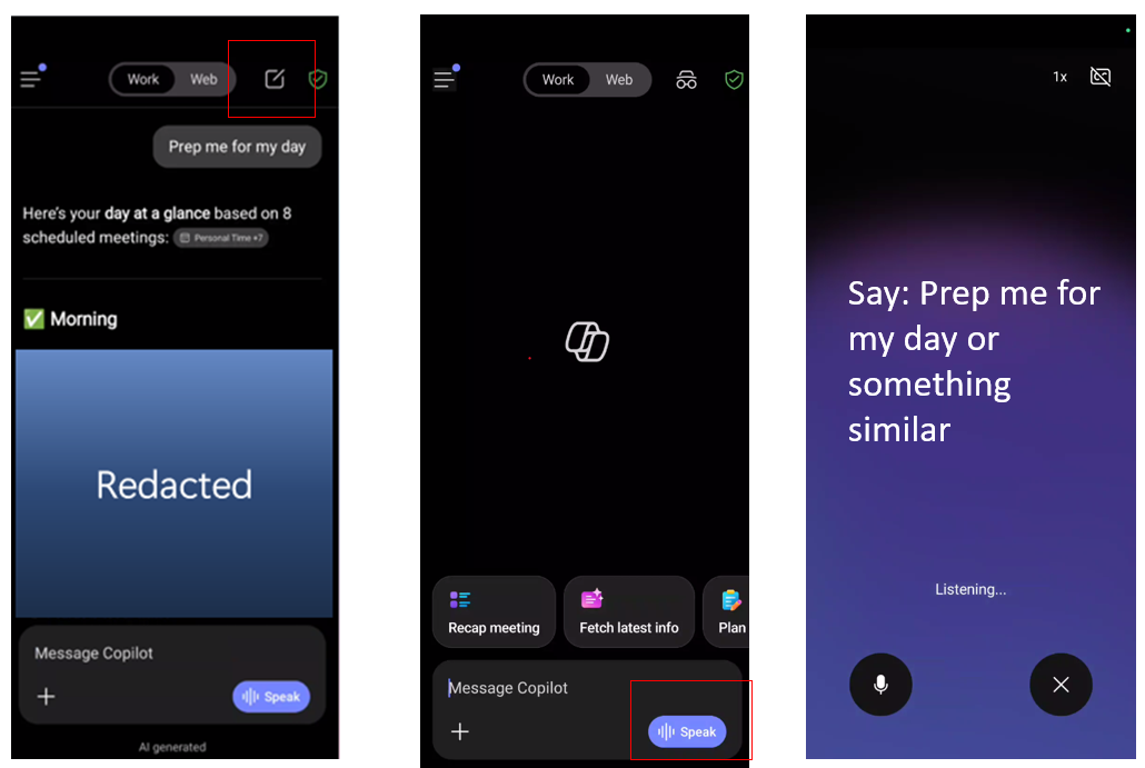 Copilot Voice prompt on mobile